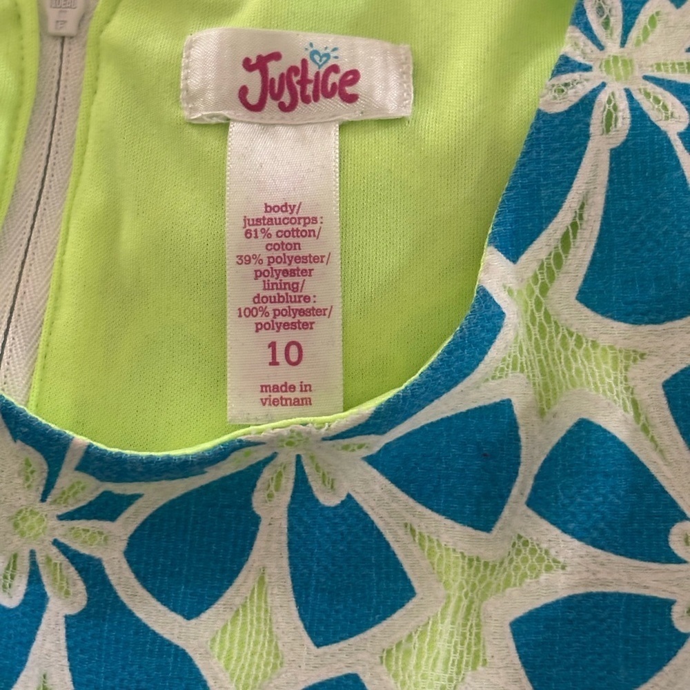 Justice Blue and Green Floral Kids Sleeveless Dress - Picture 4 of 4